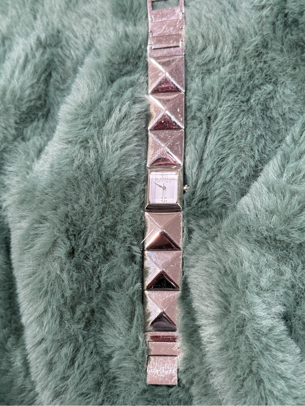 Betsey Johnson Silver Pyramid Link Bracelet Watch